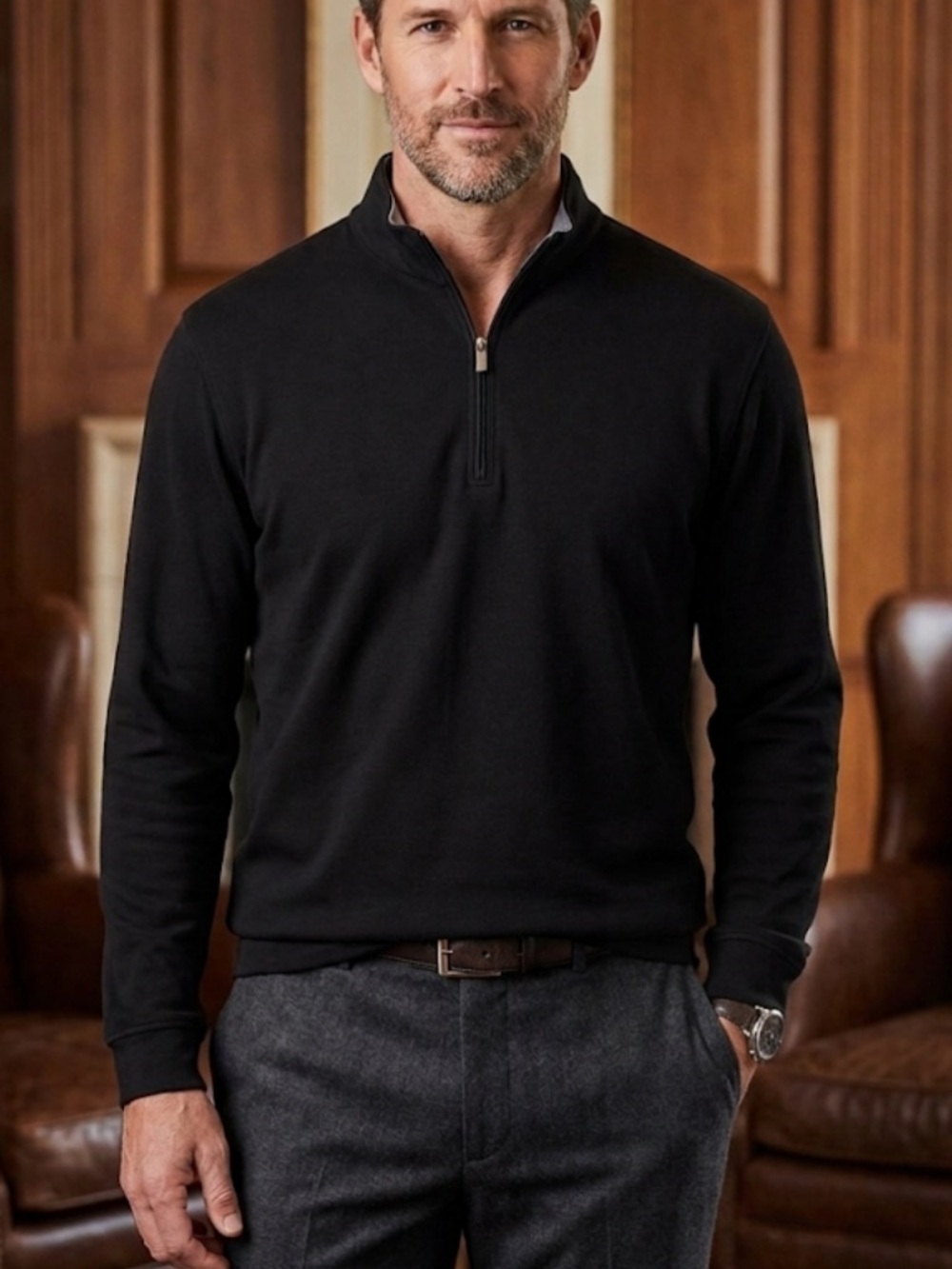 Peter Millar Men's Size L Black Quarter Zip Pullover Sweater Long Sleeve Golf